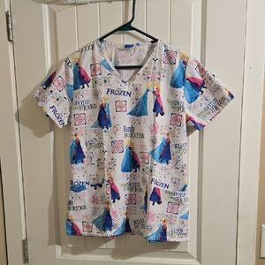 Frozen Cotton Anna Elsa Pediatric Nurse Scrub Top Shirt Short Sleeve Small